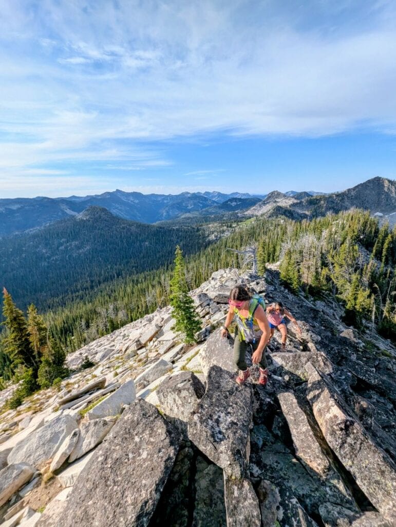 Girls hiking rideline to Sawtooth Peak McCall Idaho